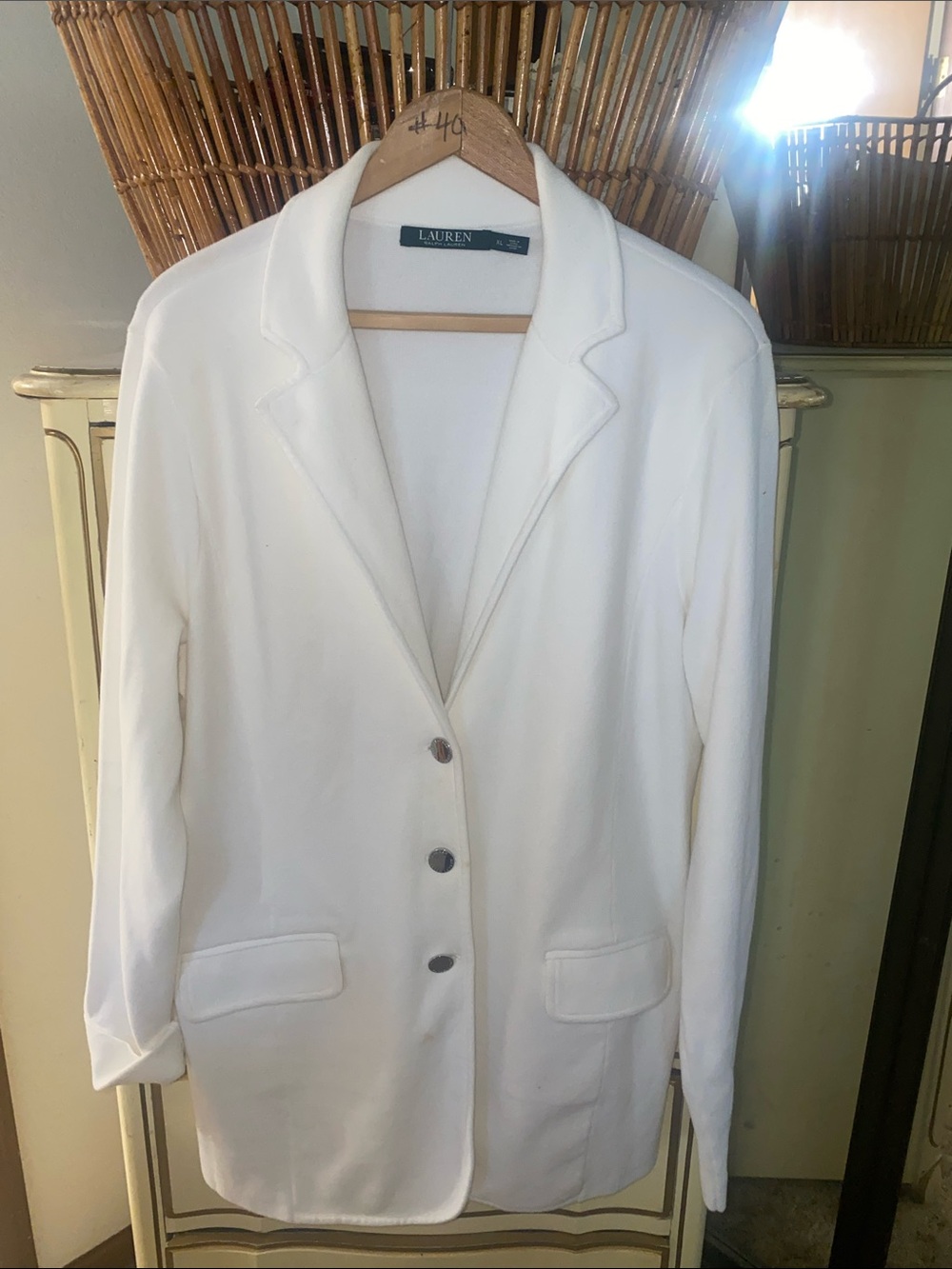 Lauren Ralph Lauren - retro Y2K - Cotton Blend- White Knit Blazer Jacket -XL